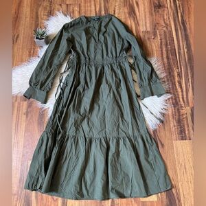 Rails Maple Long Sleeve Midi Dress Olive Smoke Small